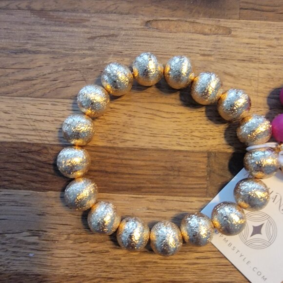 Meghan Browne Style Kari Fuchsia Bracelet Set Gold/Pink Pair of 2 - Picture 3 of 11